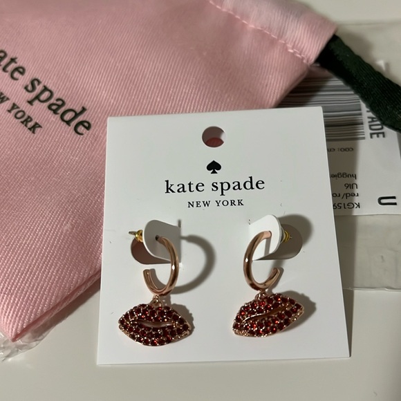 kate spade Jewelry - Kate Spade Kiss Kiss Lips Rose Gold Huggies Earrings - New with Tags & Dustbag